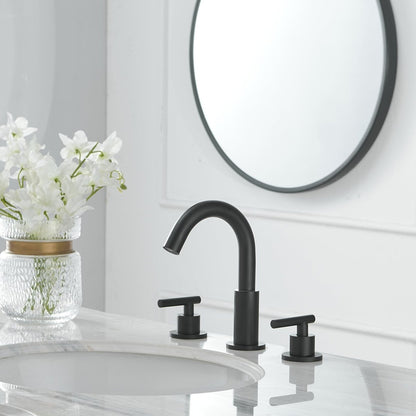 8 in Double Handle Bathroom Faucet With Drain Matte Black - buyfaucet.com