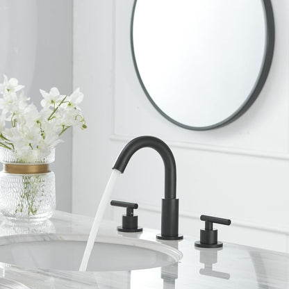 8 in Double Handle Bathroom Faucet With Drain Matte Black - buyfaucet.com