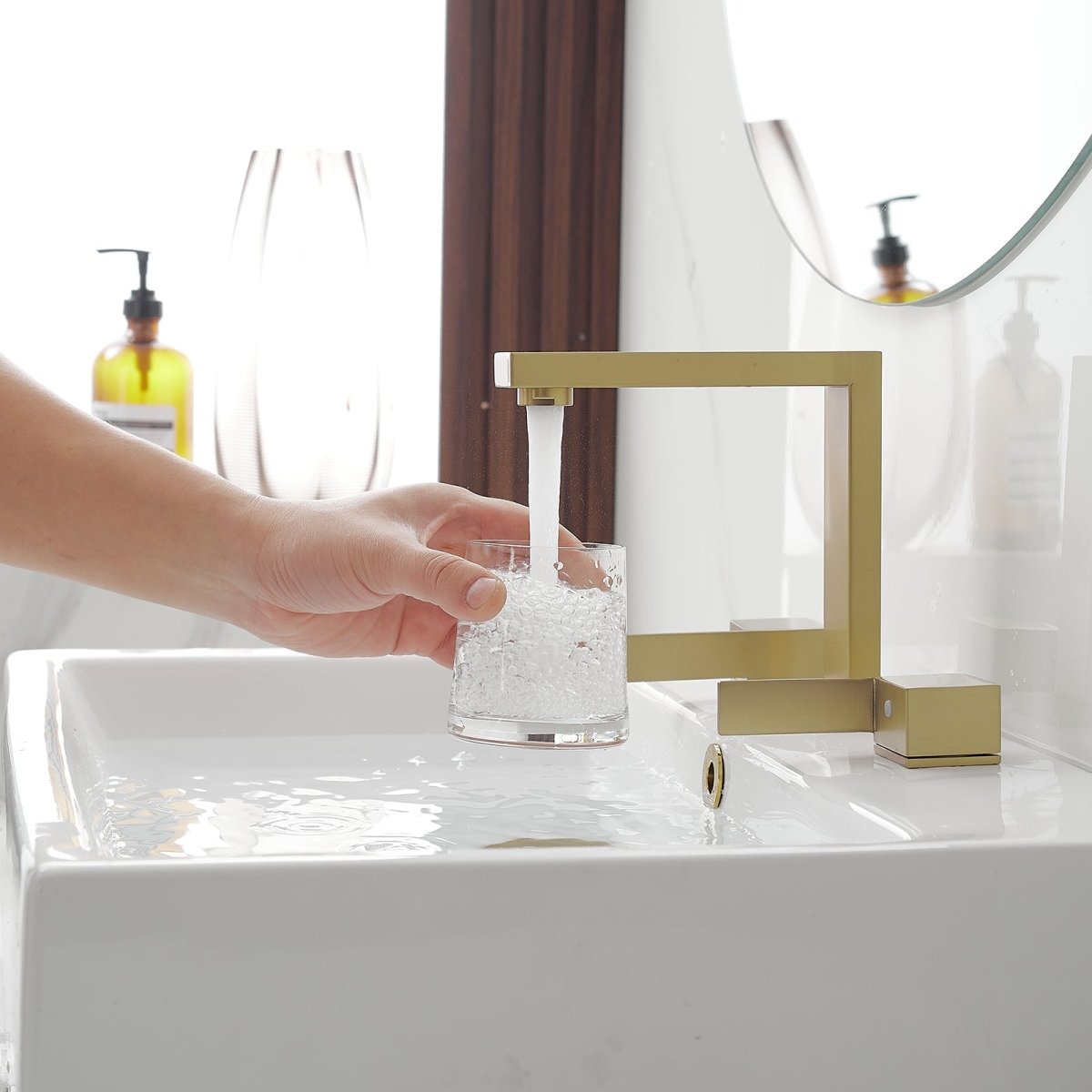 8 in. Water-Saving with Drain Kit Bathroom Faucet Gold-1 - buyfaucet.com