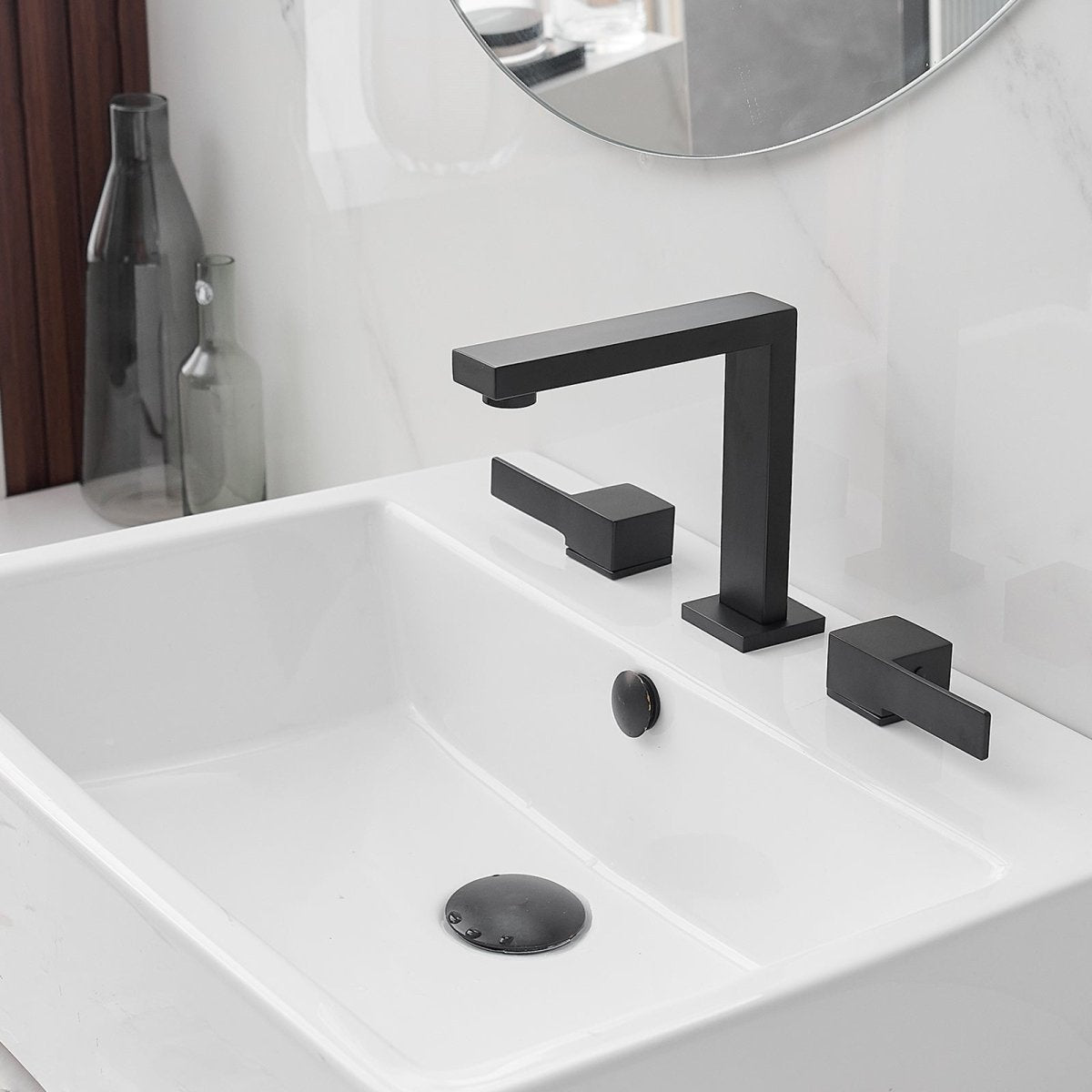 8 in. Water-Saving with Drain Kit Bathroom Faucet Matte Black - buyfaucet.com
