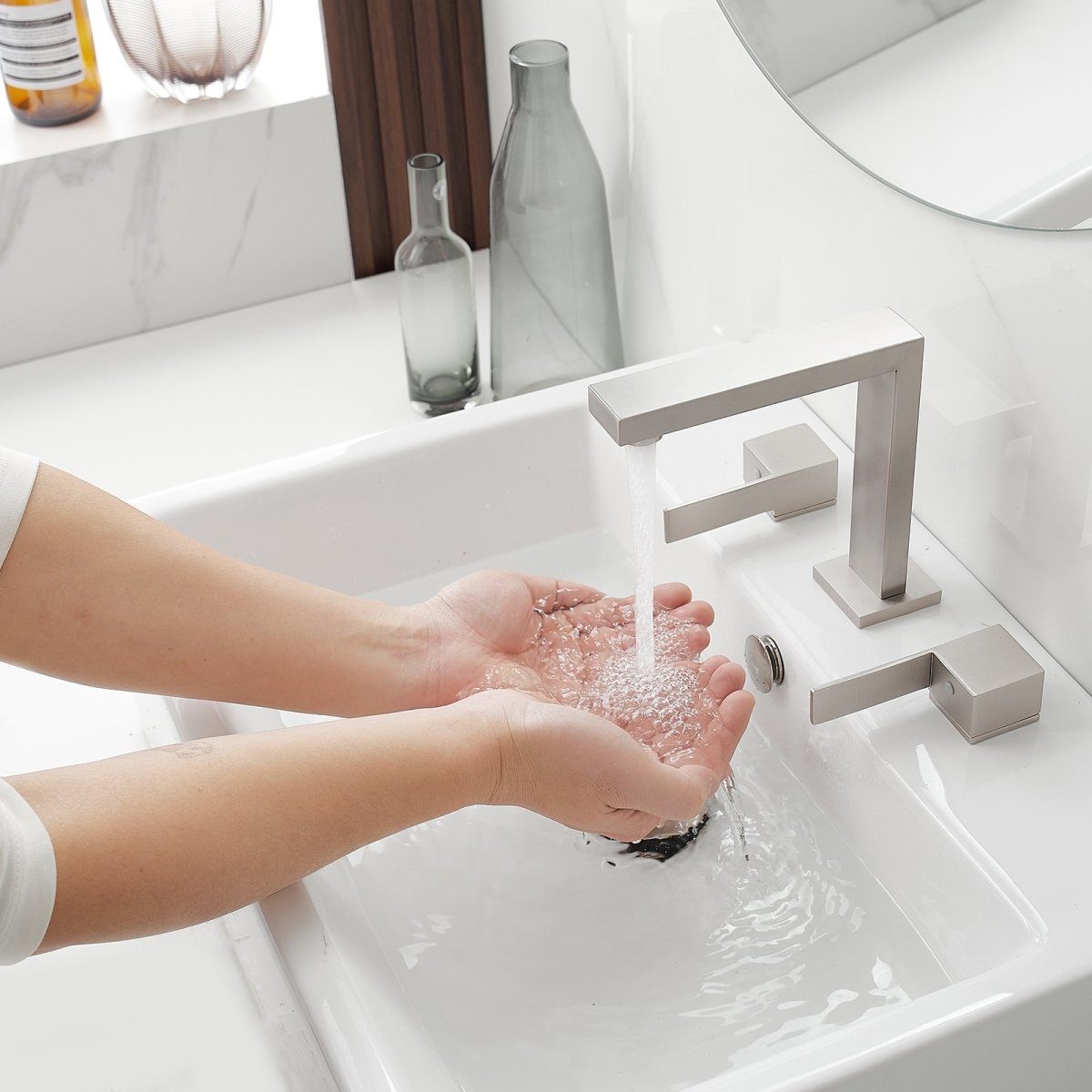 8 in. Water-Saving with Drain Kit Bathroom Faucet Nickel - buyfaucet.com