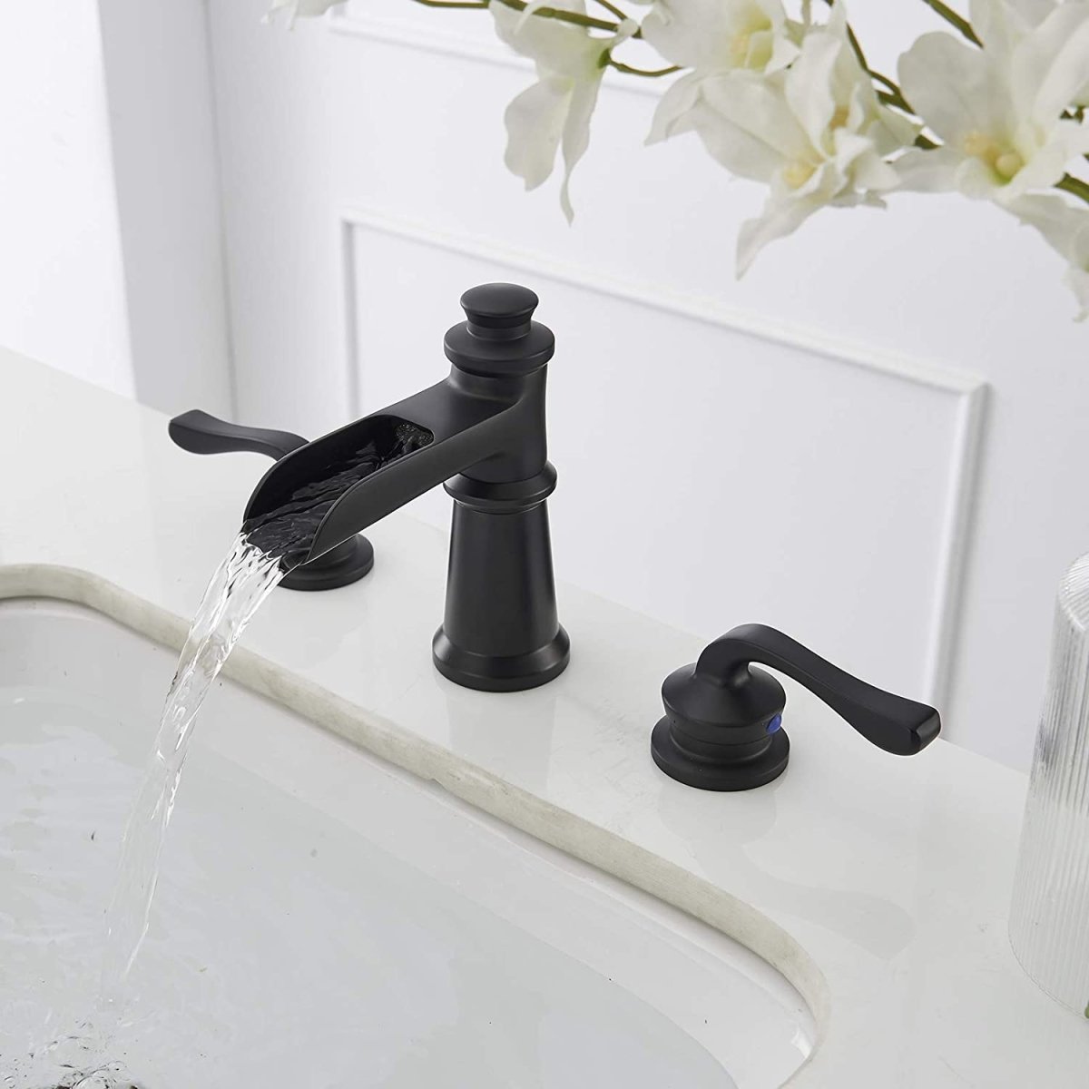 8 in Waterfall 2-Handle Bathroom Faucet Black-1 - buyfaucet.com