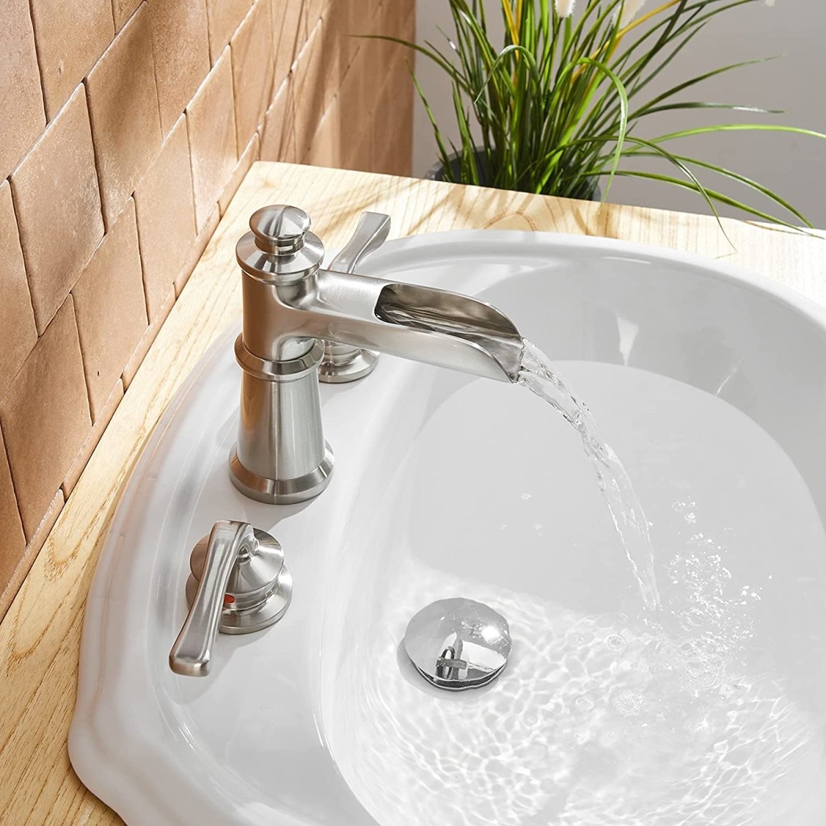 8 in Waterfall 2-Handle Bathroom Faucet Brushed Nickel - buyfaucet.com
