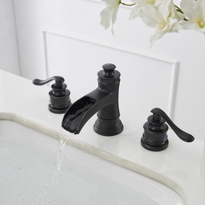 8 in Waterfall 2-Handle Bathroom Faucet Matte Black-1 - buyfaucet.com