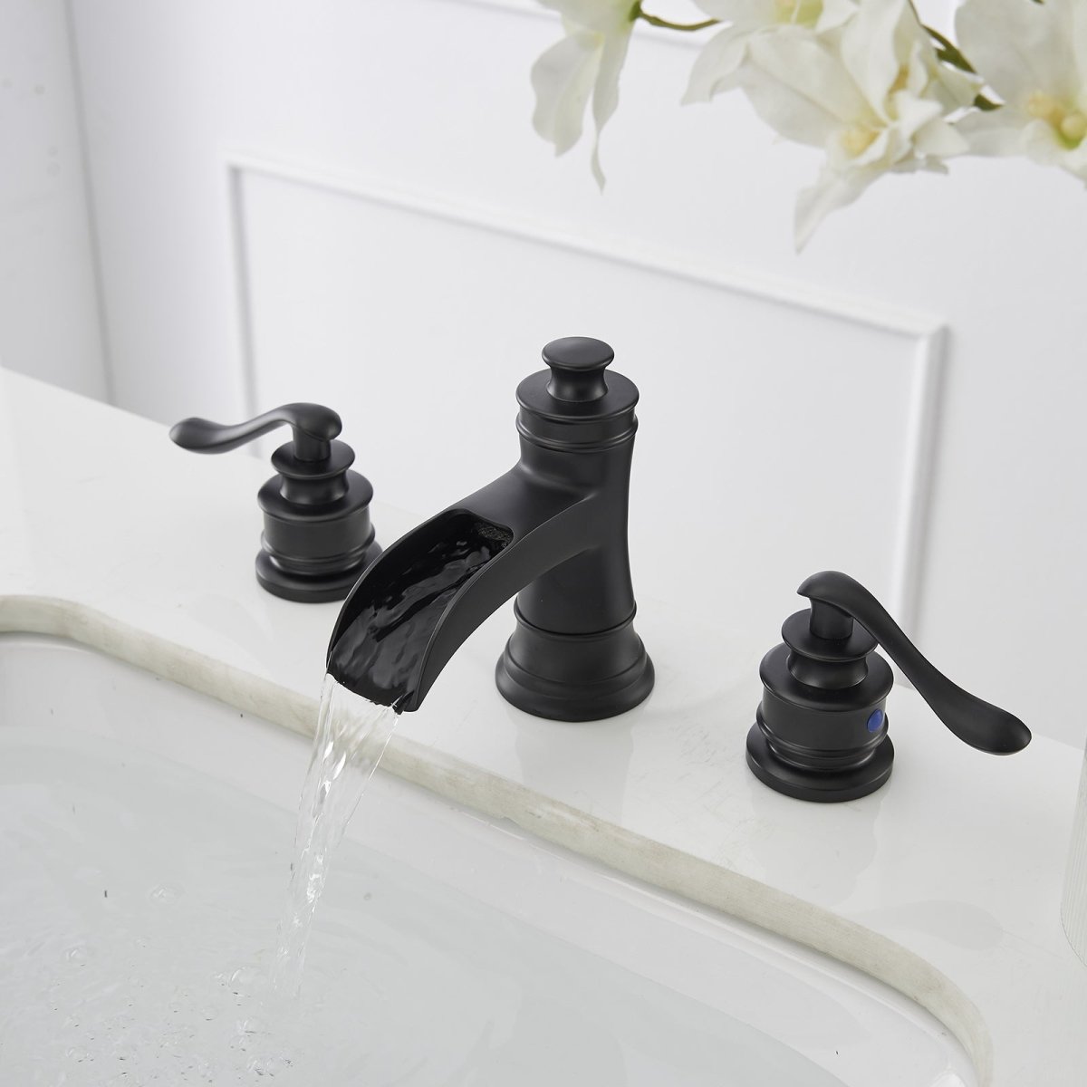 8 in Waterfall 2-Handle Bathroom Faucet Matte Black - buyfaucet.com