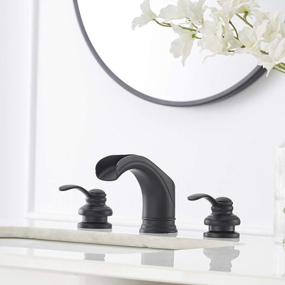 8 in Waterfall 2-Handle Bathroom Faucet With Drain Black - buyfaucet.com