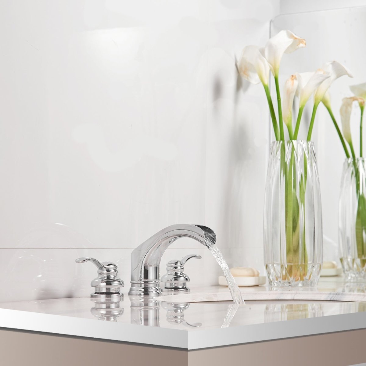 8 in Waterfall 2-Handle Bathroom Faucet with Drain Chrome - buyfaucet.com