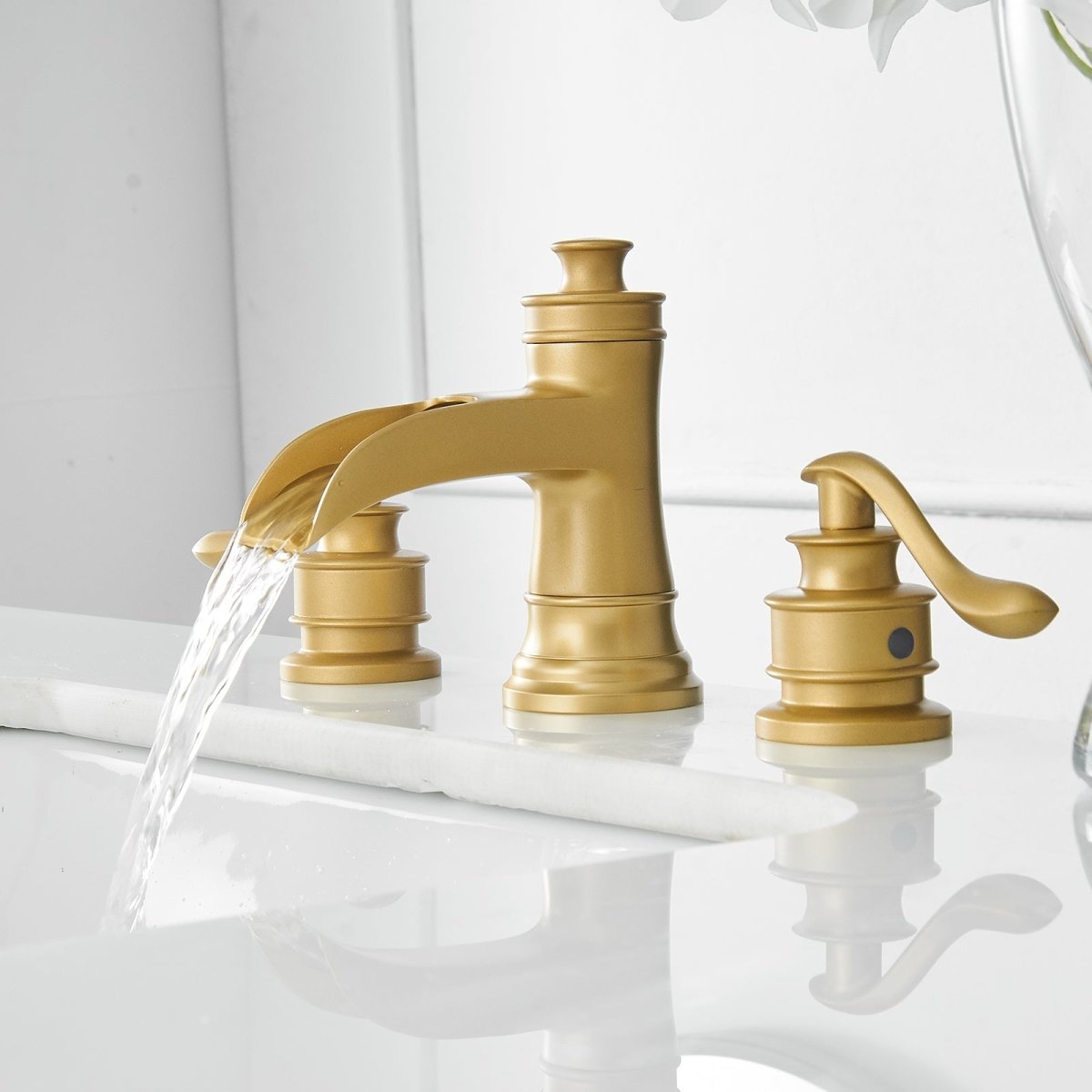 8 in Waterfall 2-Handle Bathroom Faucet with Drain Gold - buyfaucet.com