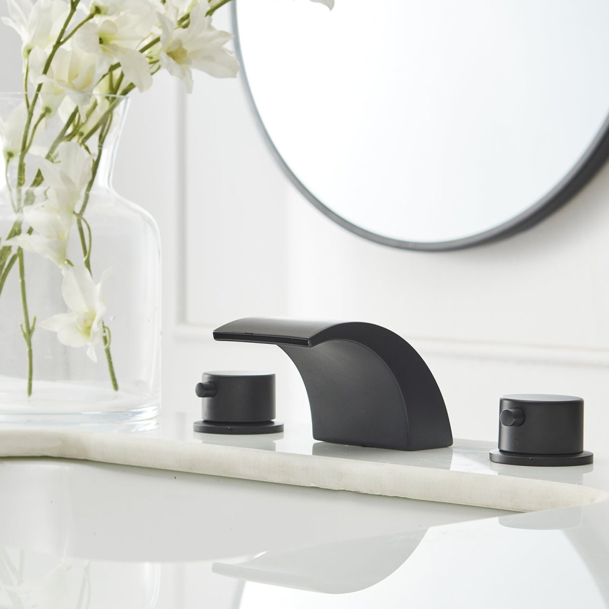 8 in Waterfall 2-Handle Bathroom Faucet With Led Light Black - buyfaucet.com