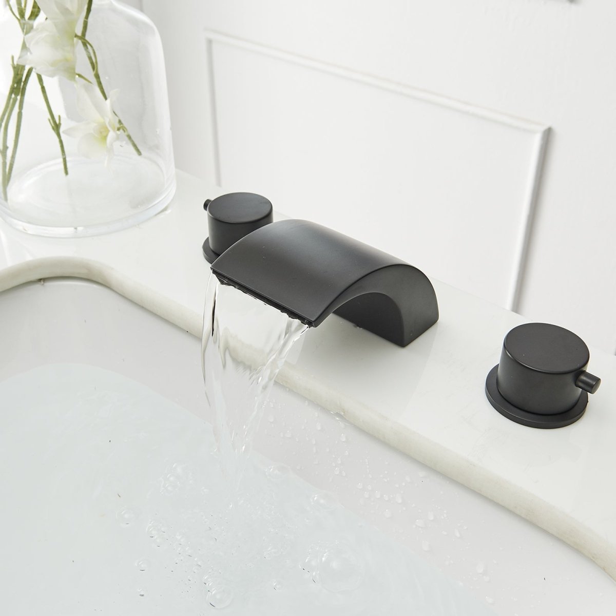 8 in Waterfall 2-Handle Bathroom Faucet With Led Light Black - buyfaucet.com