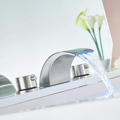 8 in Waterfall Bathroom Faucet with Led Light Brushed Nickel - buyfaucet.com