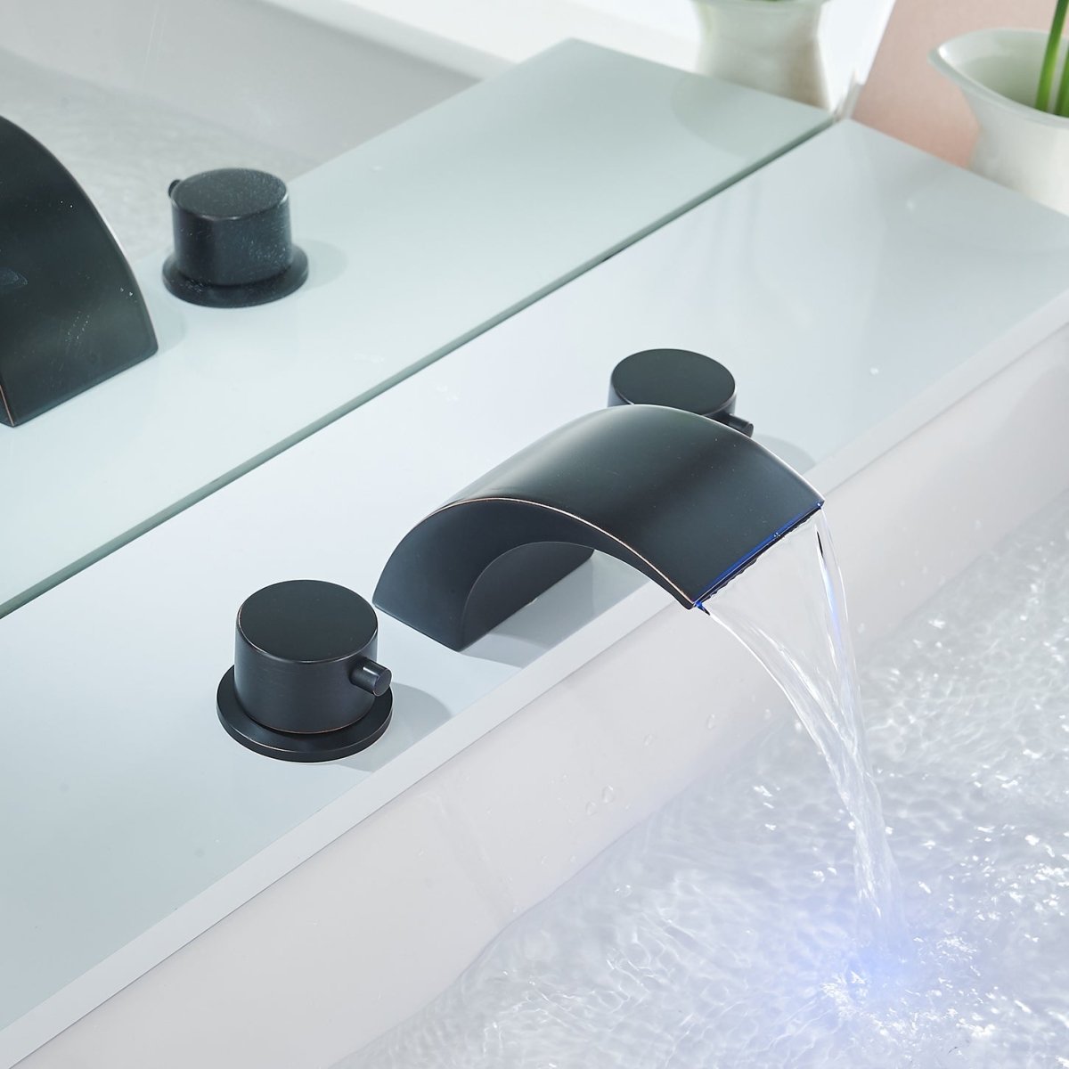 8 in Waterfall Bathroom Faucet With Led Light Rubbed Bronze - buyfaucet.com