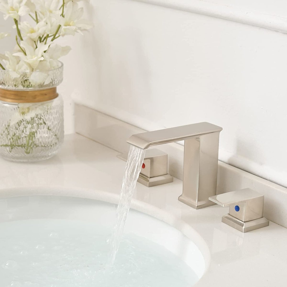 8 in Waterfall Widespread 2-Handle Bathroom Faucet Nickel - buyfaucet.com