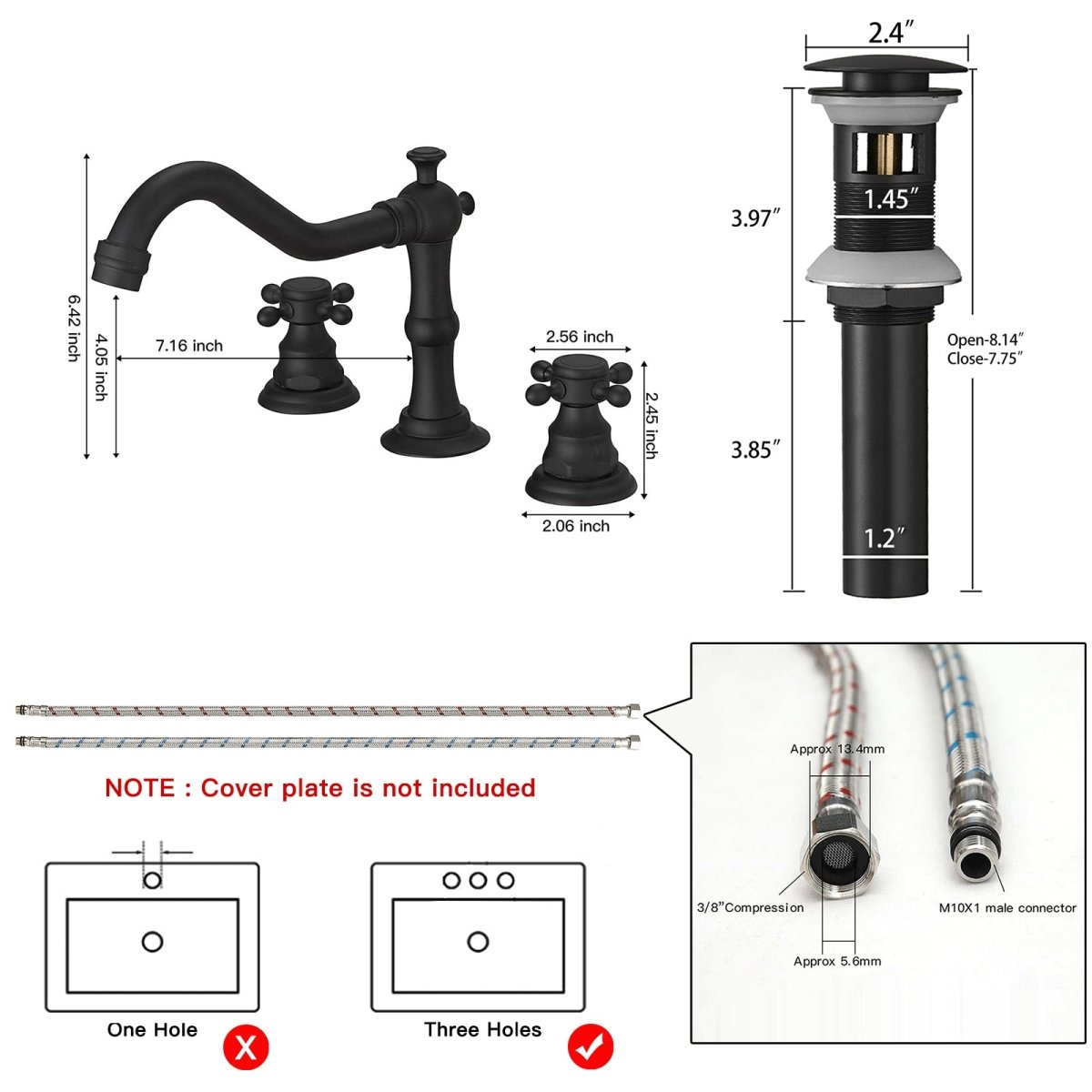 8 in. Widespread 2-Handle 3-Hole Bathroom Faucet Black - buyfaucet.com
