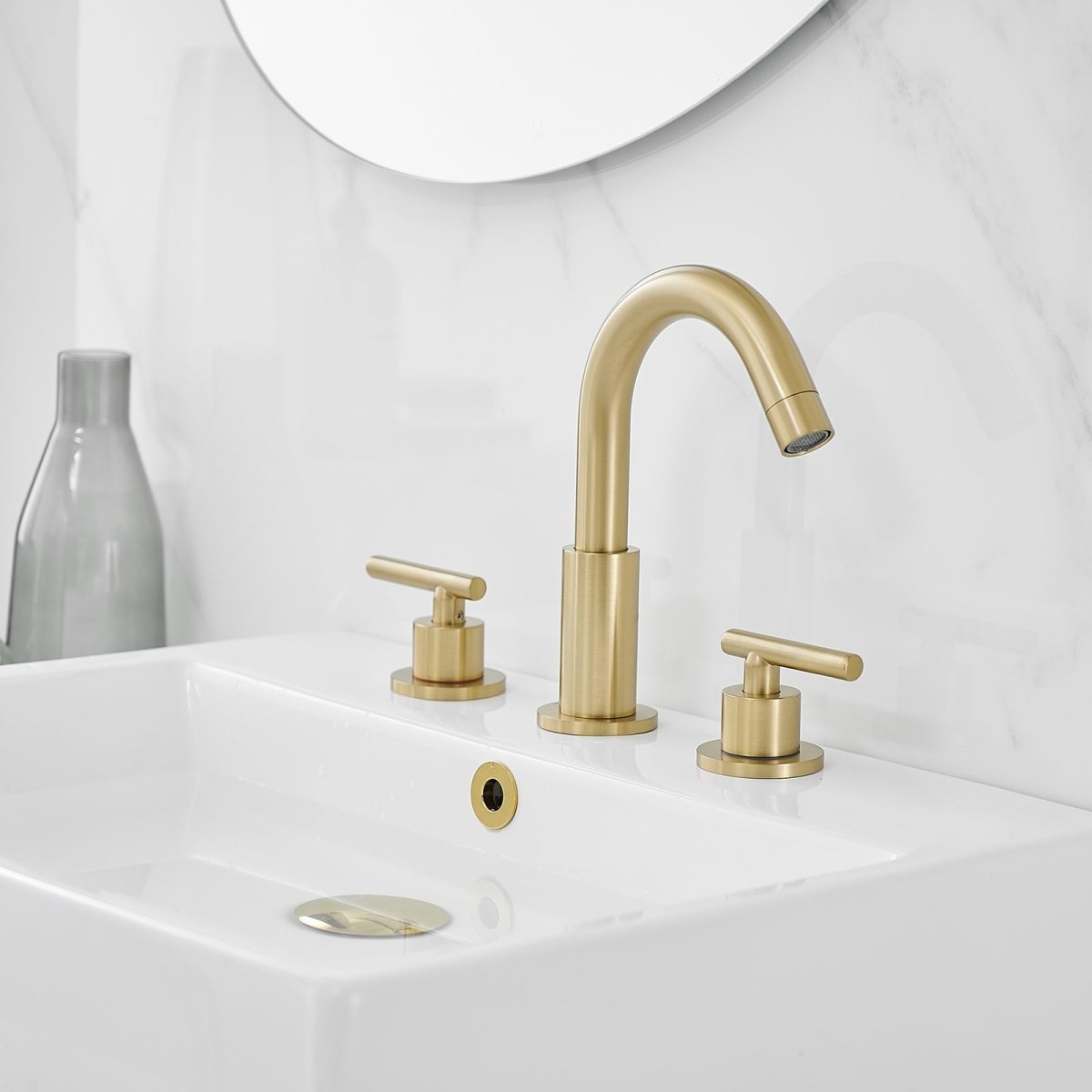 8 in. Widespread 2-Handle Mid-Arc Bathroom Faucet Brushed Gold - buyfaucet.com