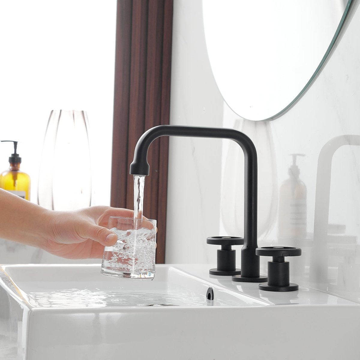 8 in. Widespread Double Handle High-Arc Bathroom Faucet Black - buyfaucet.com