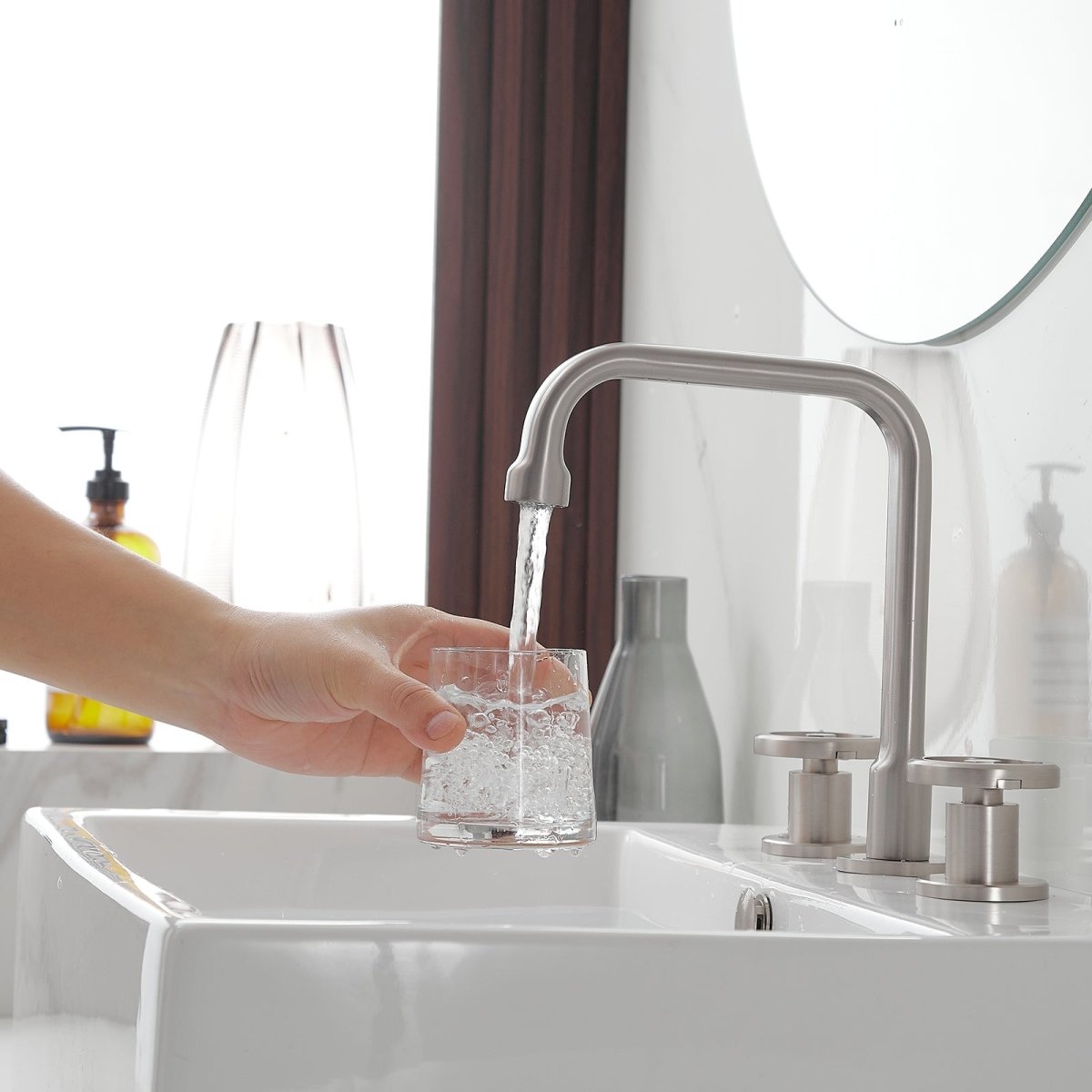 8 in. Widespread Double Handle High-Arc Bathroom Faucet Nickel - buyfaucet.com