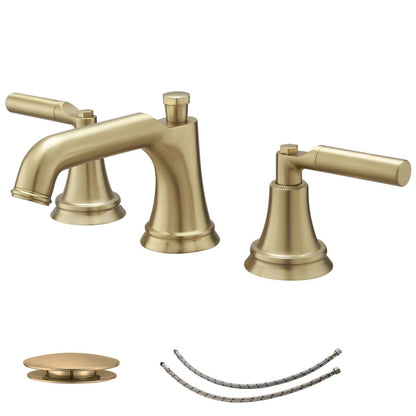 8 in. Widespread Three Holes Bathroom Faucet Brushed Gold - buyfaucet.com