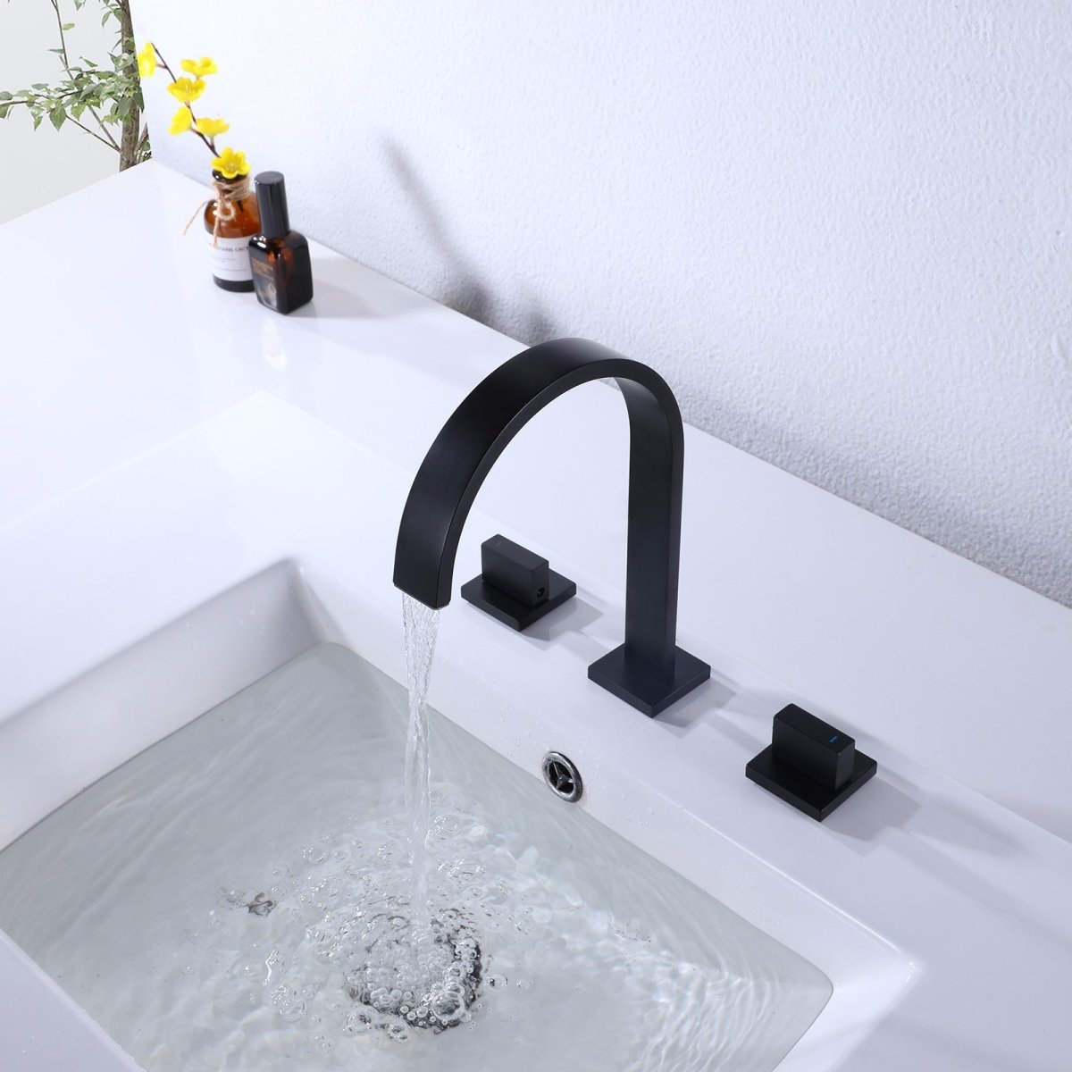 8 Inch 2-Handle Waterfall 3 Holes Bathroom Sink Faucet Black - buyfaucet.com