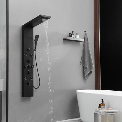 8-Jet Rainfall Shower Panel System in Stainless Steel Black - buyfaucet.com