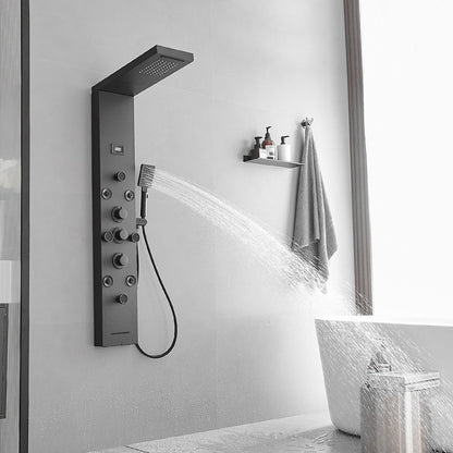 8-Jet Rainfall Shower Panel System in Stainless Steel Black - buyfaucet.com