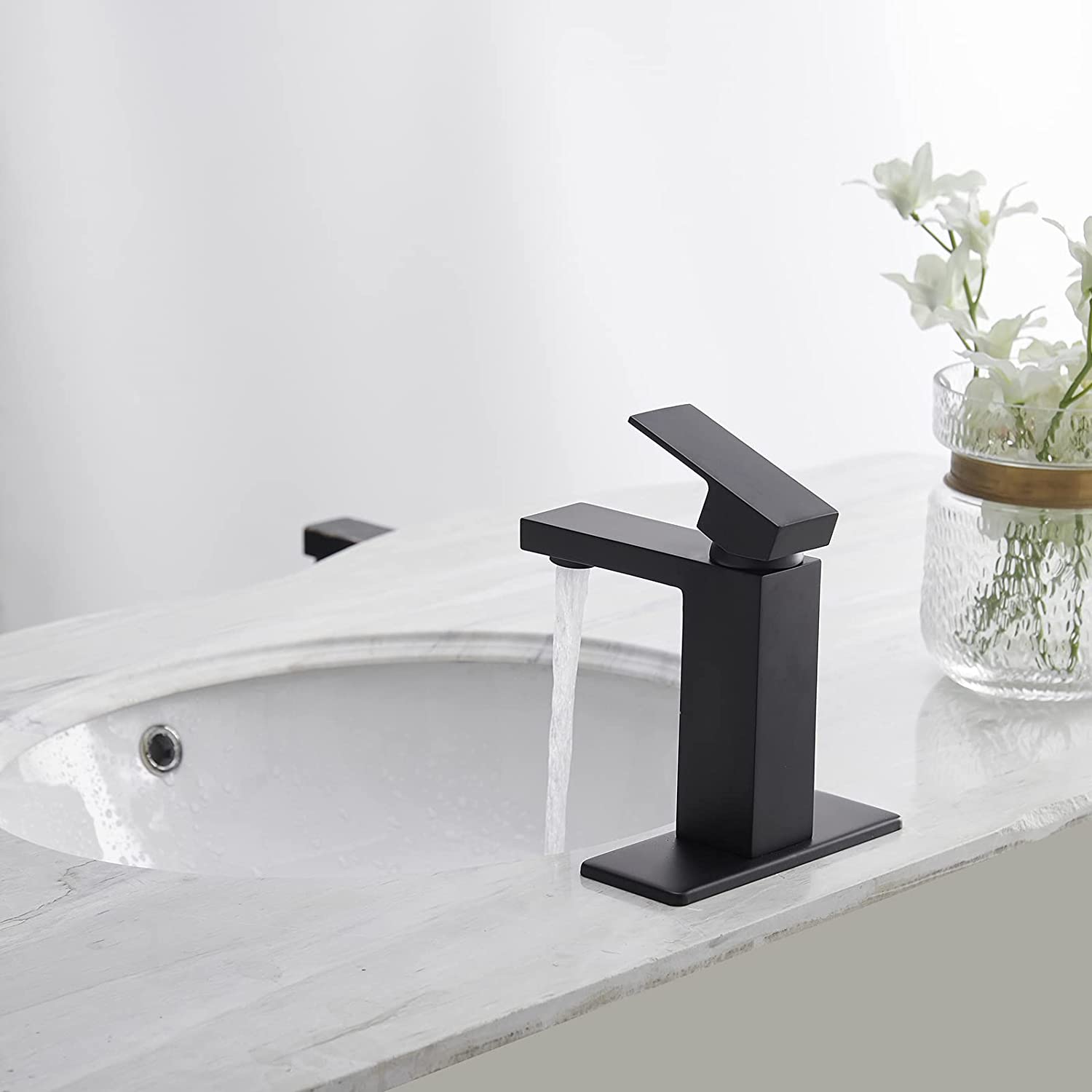 Mixer Tap with 6 inch Deck Plate Bathroom Faucet Black
