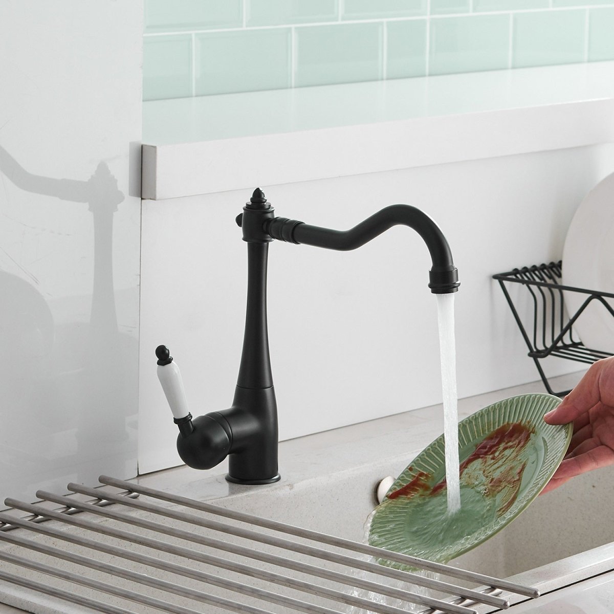 Classic Design Single-Handle Kitchen Faucet in Matte Black - buyfaucet.com