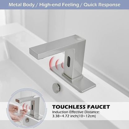 Commercial Touchless Single Hole Bathroom Faucet Nickel - buyfaucet.com