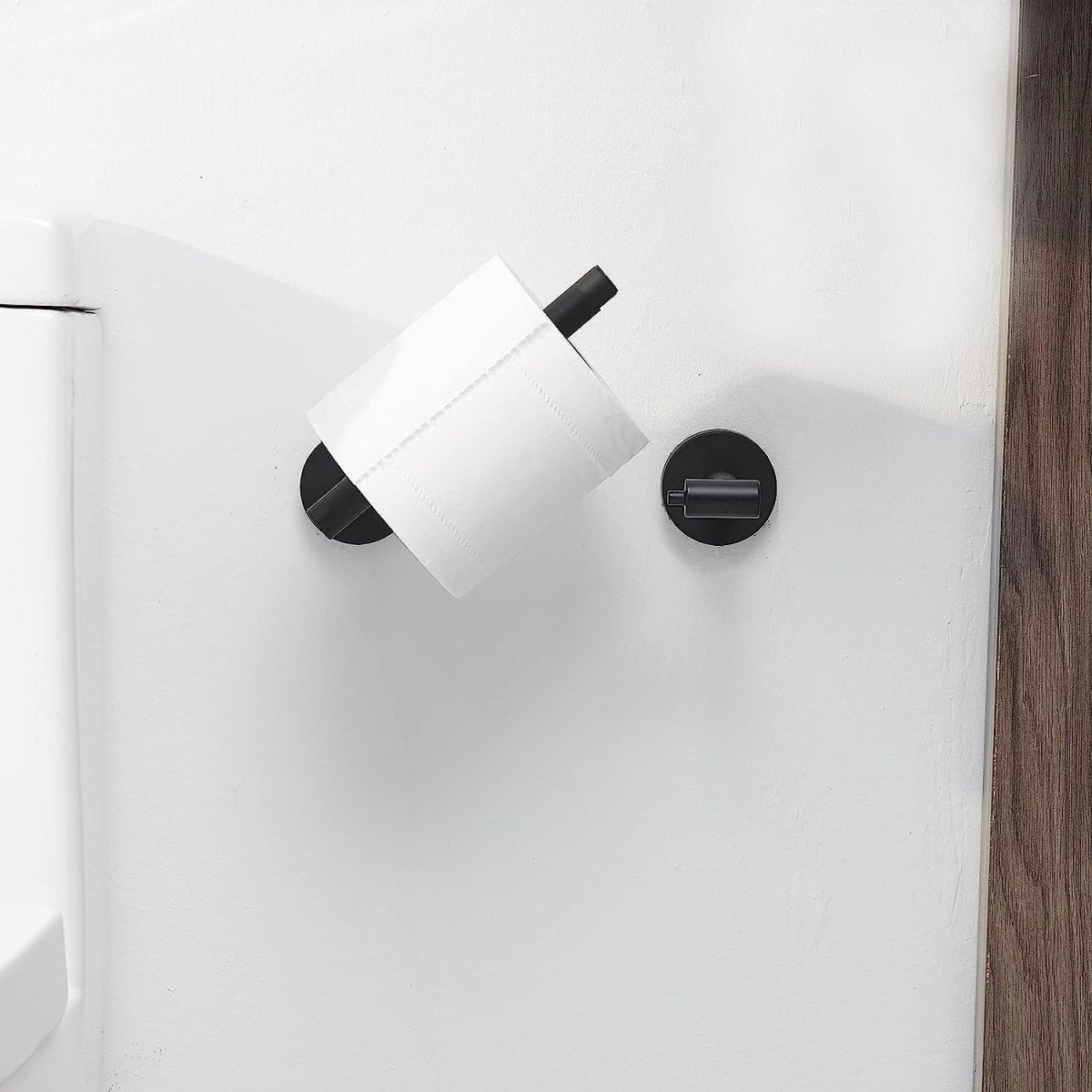 Double Post Pivoting Toilet Paper Holder in Matte Black - buyfaucet.com