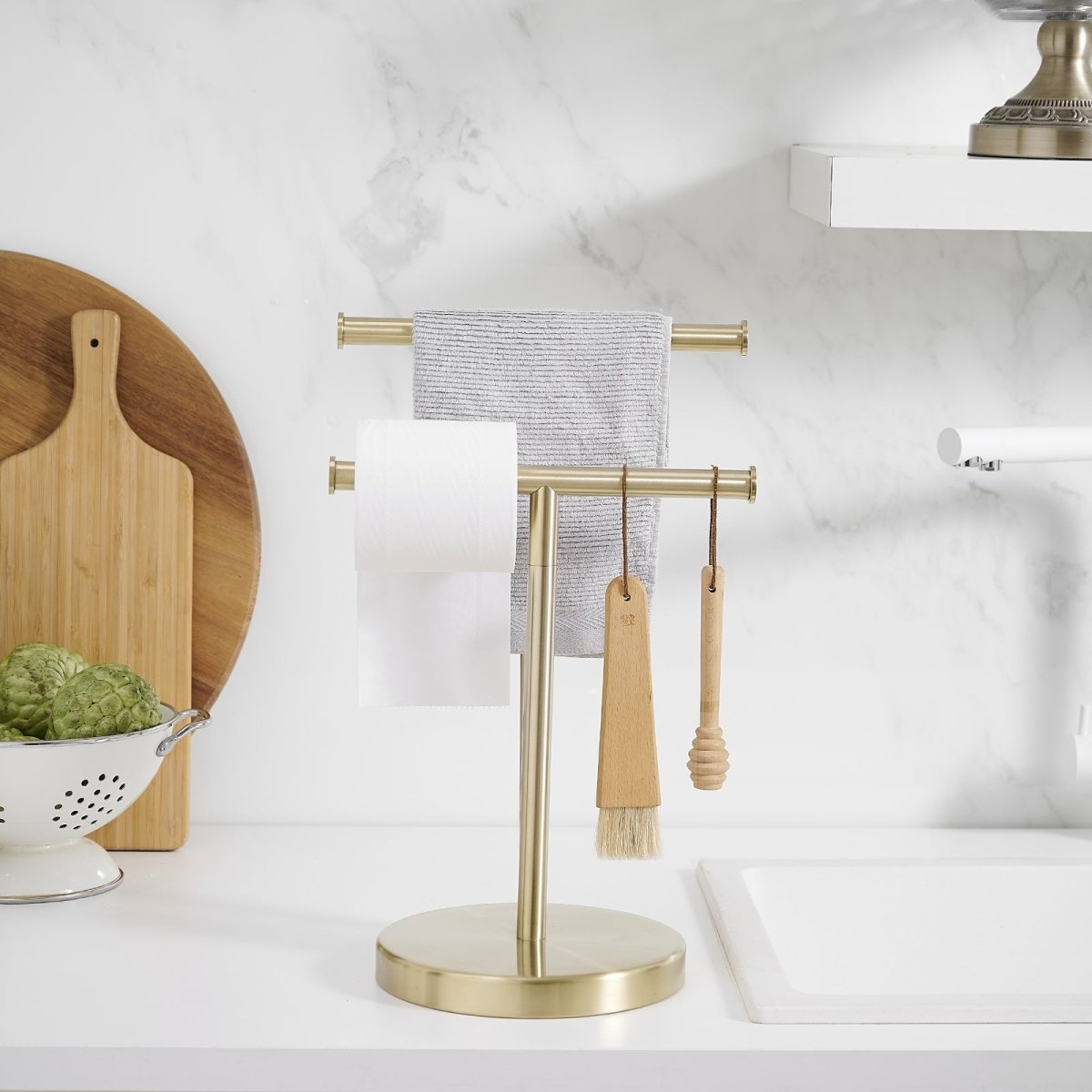 Freestanding Bathroom Toilet Paper Holder with Double T-Shape Gold - buyfaucet.com