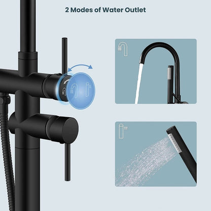Freestanding Floor Mount Faucet with Hand Shower Black - buyfaucet.com