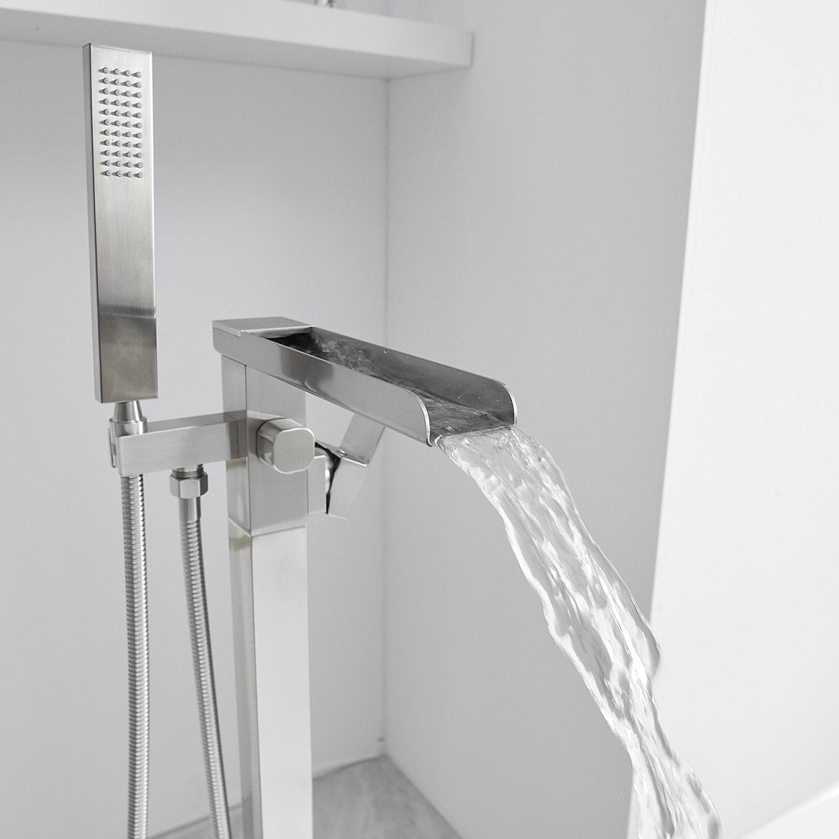 Freestanding Floor Mount Faucet with Hand Shower Nickel - buyfaucet.com