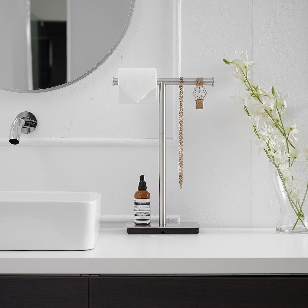 Freestanding Paper Holder with Steady T-Shape Towel Rack Nickel - buyfaucet.com