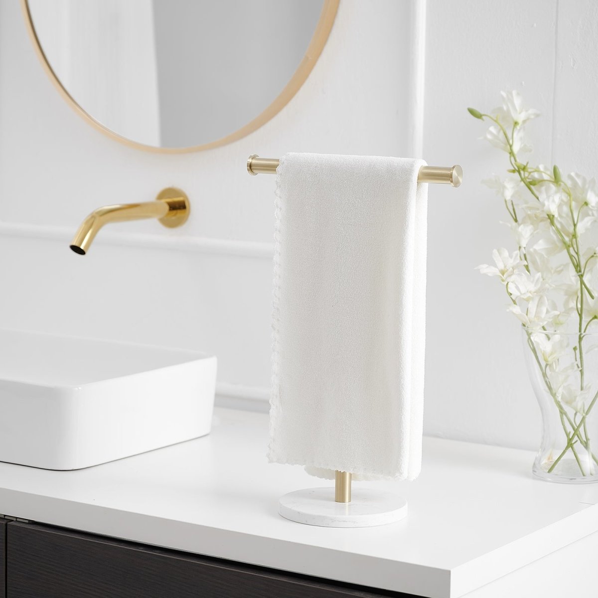 Freestanding Toilet Paper Holder T-Shape Towel Rack in Gold - buyfaucet.com