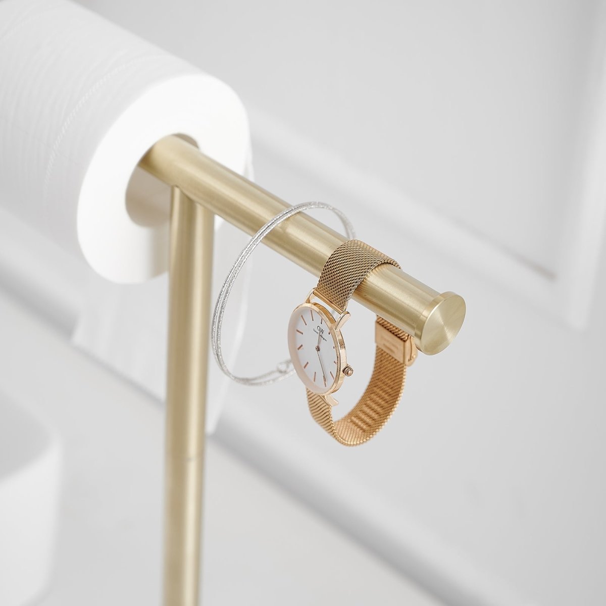 Freestanding Toilet Paper Holder T-Shape Towel Rack in Gold - buyfaucet.com