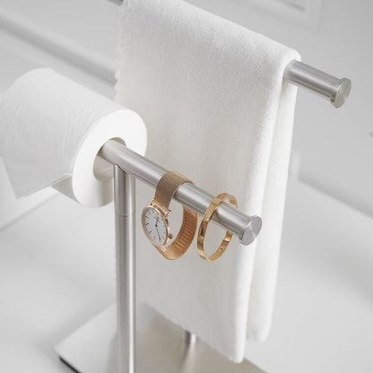 Freestanding Toilet Paper Holder with Double T-Shape in Nickel - buyfaucet.com