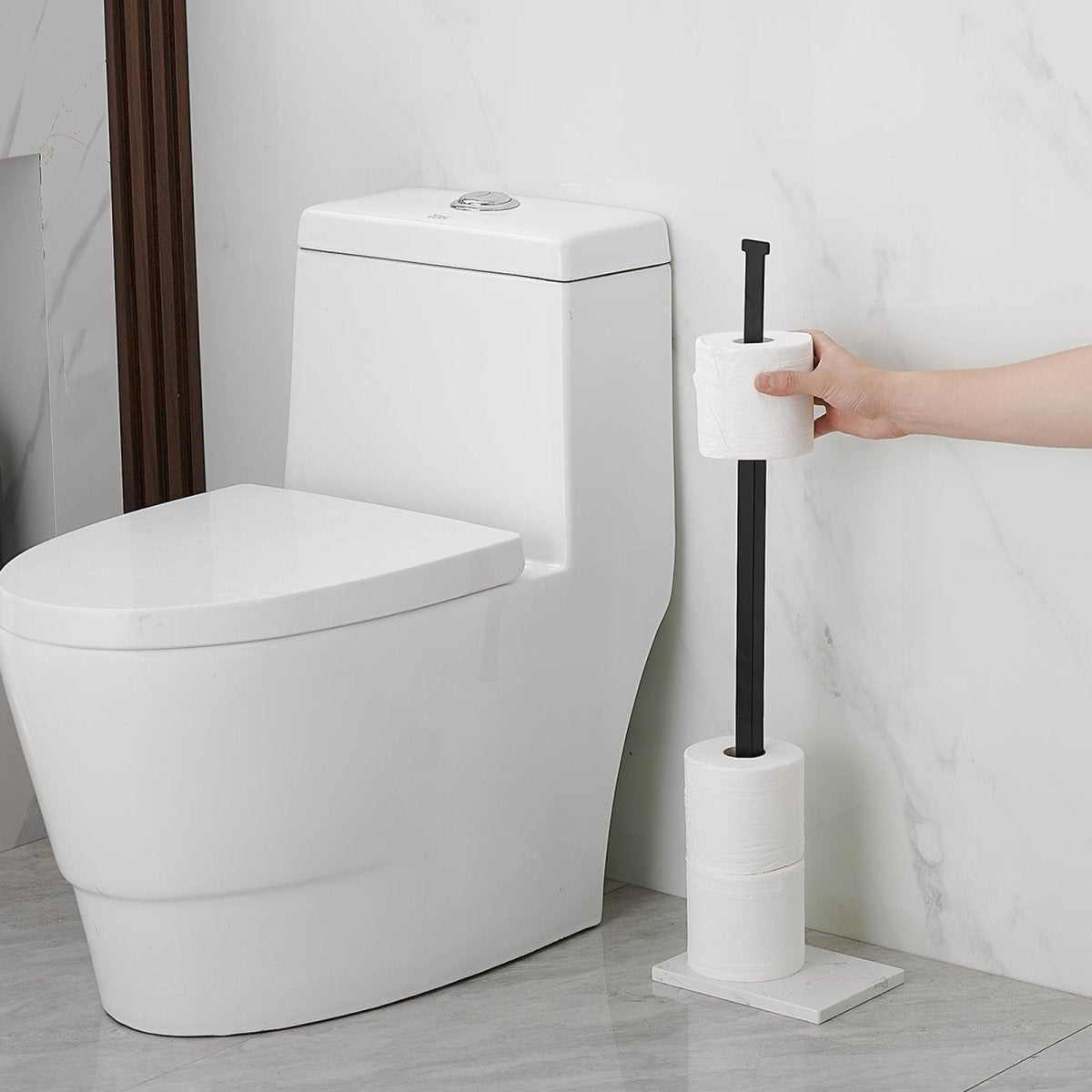 Freestanding Toilet Paper Holder with Marble Base Matte Black - buyfaucet.com