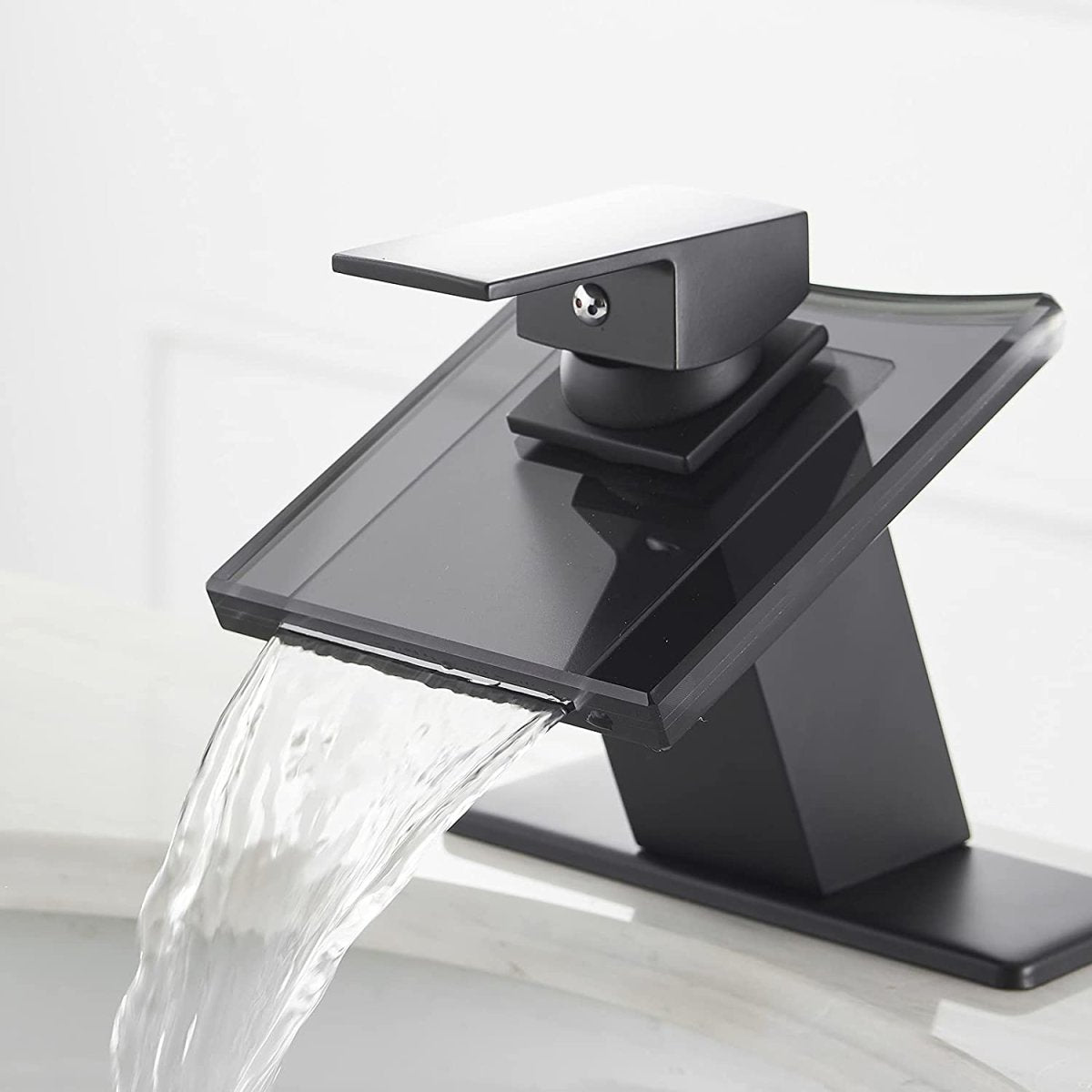 Glass Spout Waterfall Single Hole Bathroom Faucet Black - buyfaucet.com
