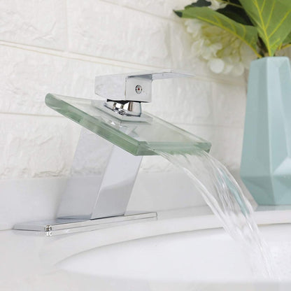 Glass Spout Waterfall Single Hole Bathroom Faucet Chrome - buyfaucet.com