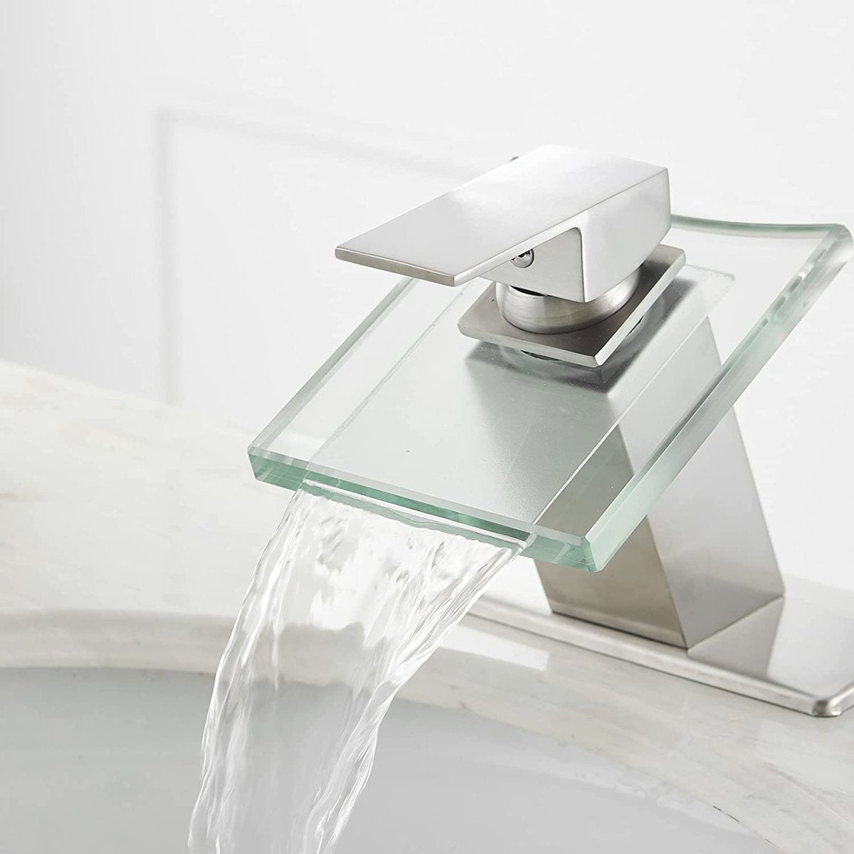 Glass Spout Waterfall Single Hole Bathroom Faucet Nickel - buyfaucet.com