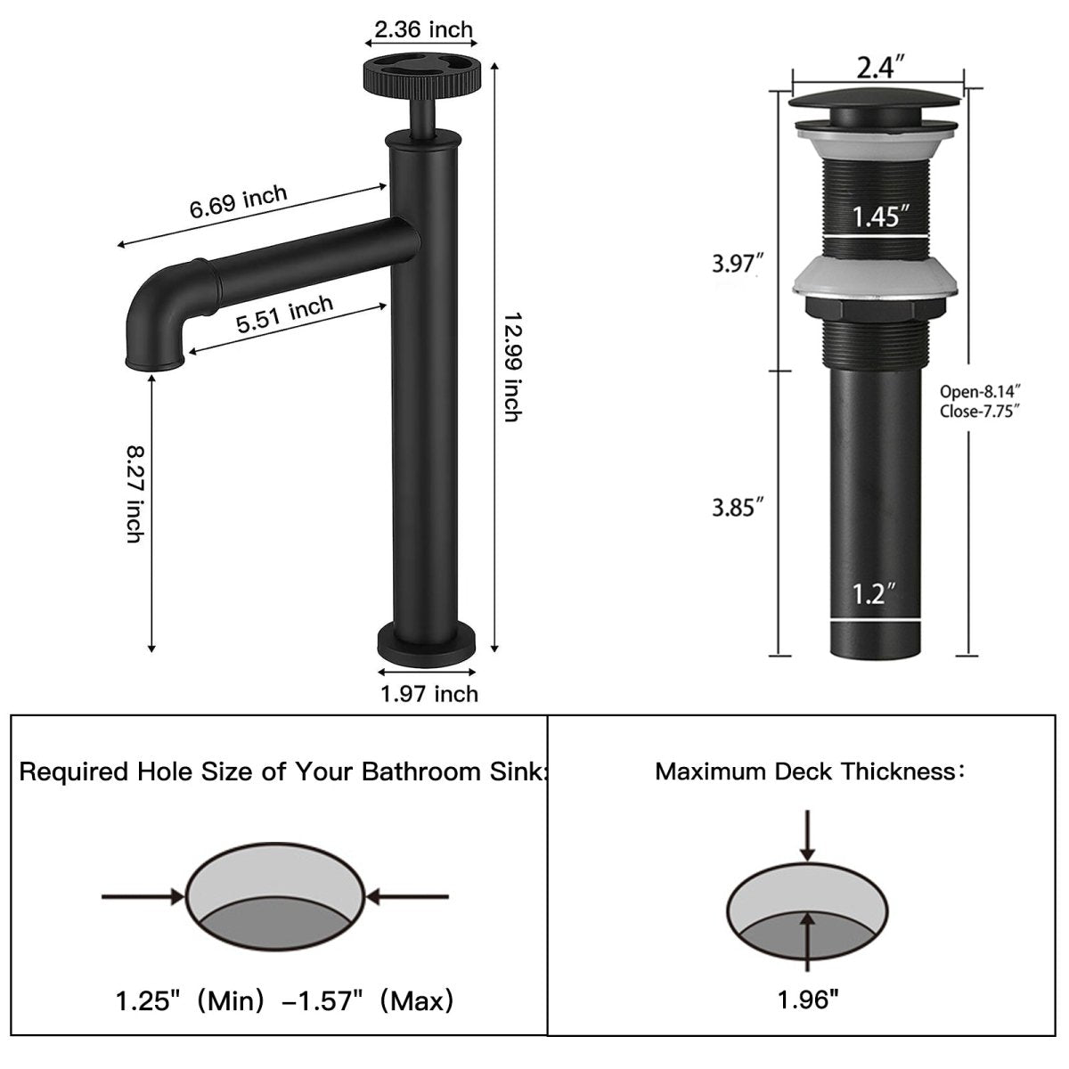 Industry Style Single Handle Vessel Sink Bathroom Faucet Black-1 - buyfaucet.com