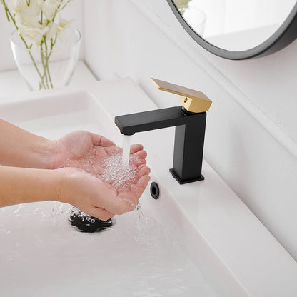 Low-Arc Drip-Free Vanity Modern Bathroom Faucet Black & Gold - buyfaucet.com