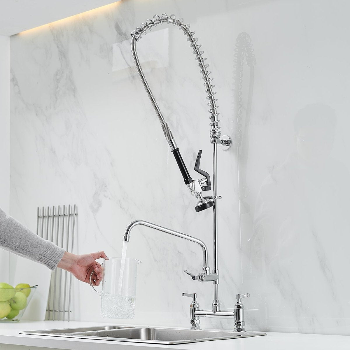 Pull Down 2-Handle Wall Mount Kitchen Faucet Polished Chrome - buyfaucet.com