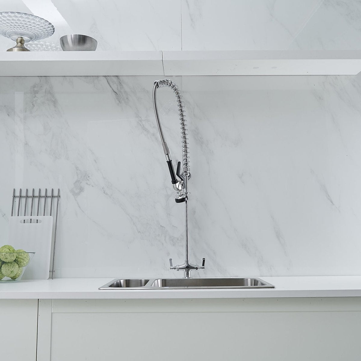 Pull Down 2-Handle Wall Mount Utility Kitchen Faucet Chrome - buyfaucet.com