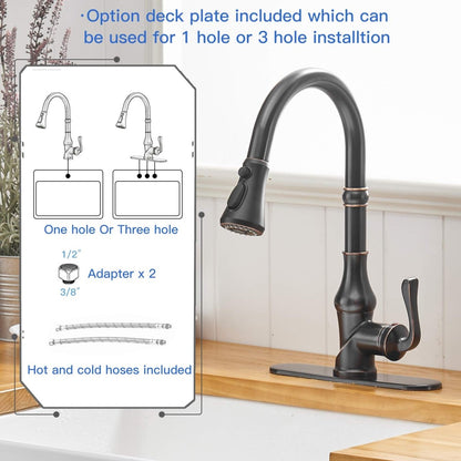 Pull-Down 3 Sprayers Kitchen Faucet Oil Rubbed Bronze-1 - buyfaucet.com