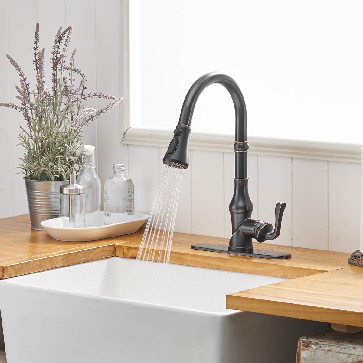 Pull-Down 3 Sprayers Kitchen Faucet Oil Rubbed Bronze-1 - buyfaucet.com