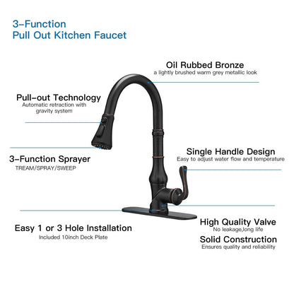 Pull-Down 3 Sprayers Kitchen Faucet Oil Rubbed Bronze - buyfaucet.com