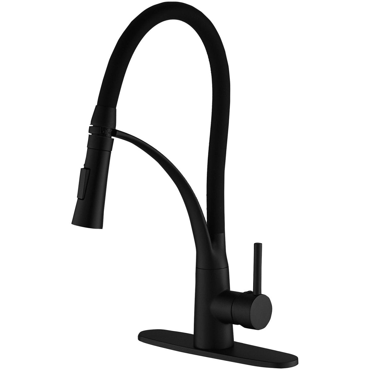 Pull Down Kitchen Sink Faucet with Deck Plate Matte Black - buyfaucet.com