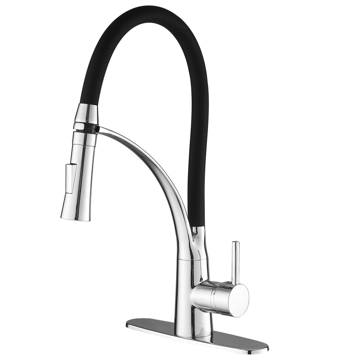 Pull Down Kitchen Sink Faucet with Deck Plate Polished Chrome - buyfaucet.com