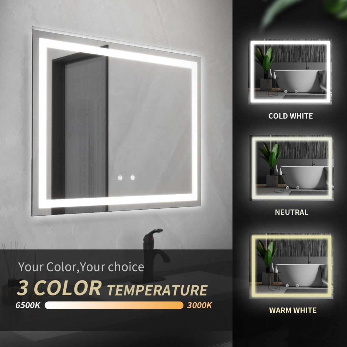 Rectangular Frameless Wall Bathroom Vanity Mirror(36x28 in) - buyfaucet.com